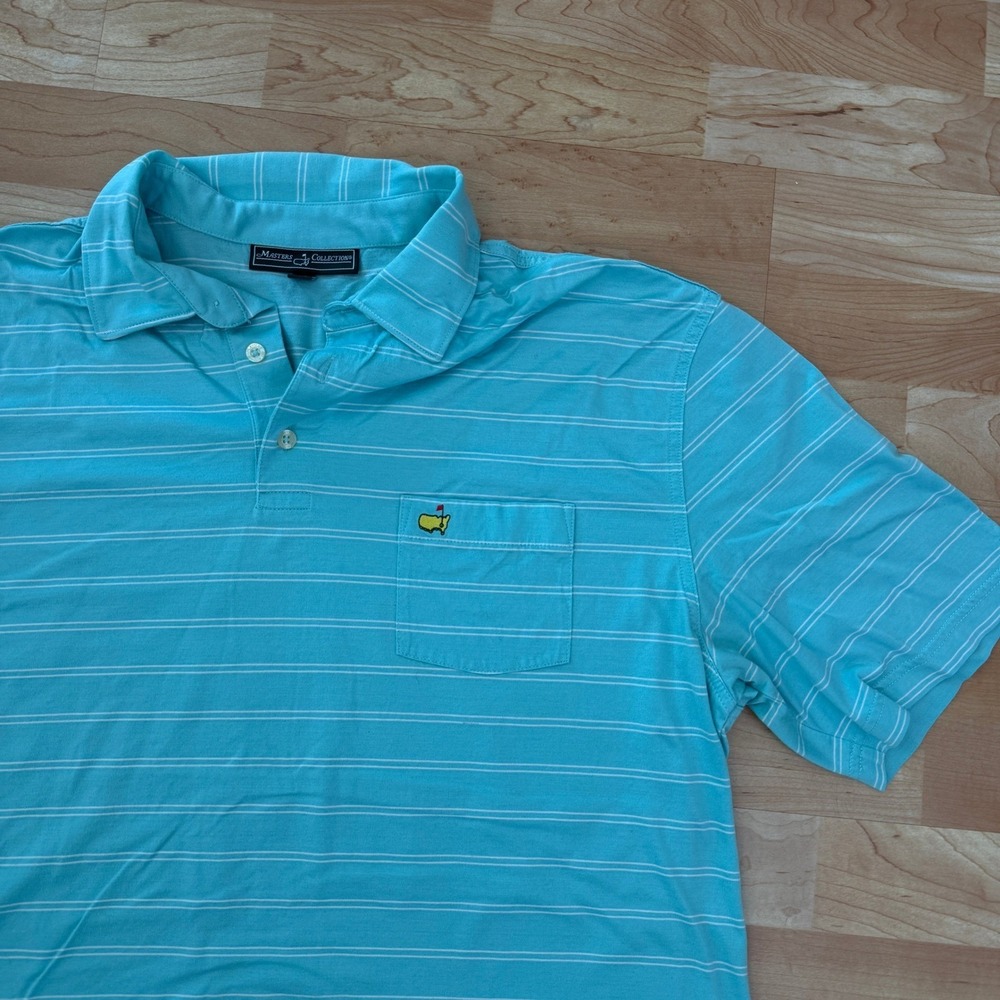 Masters Collection Golf Polo Shirt Mens XL Blue White Striped Short Sleeve